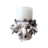 SK COLLECTION - Silk Ribbons White Pillar Candle