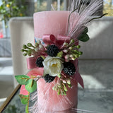 SK COLLECTION - Pink Floral Blush Pillar Candle