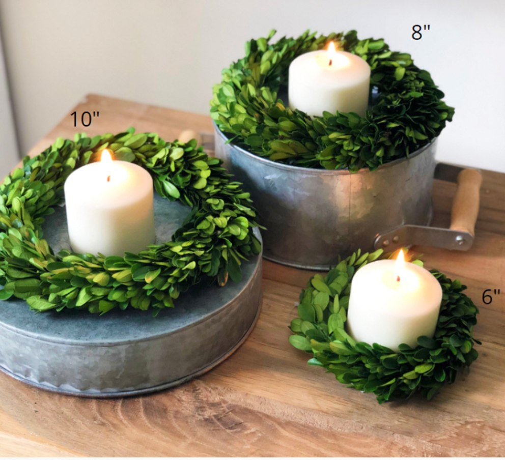Real Preserved Boxwood Mini Candle Ring Wreath 8
