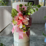 SK COLLECTION - Pink Floral White Pillar Candle