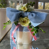 SK COLLECTION - Blue Ribbons White Pillar Candle