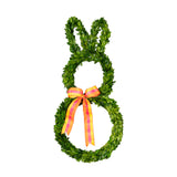 Real Preserved Boxwood Easter Rabbit Wreath - 27" Plaid Ribbon