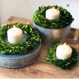 Real Preserved Boxwood Mini Candle Ring Wreath - 8"